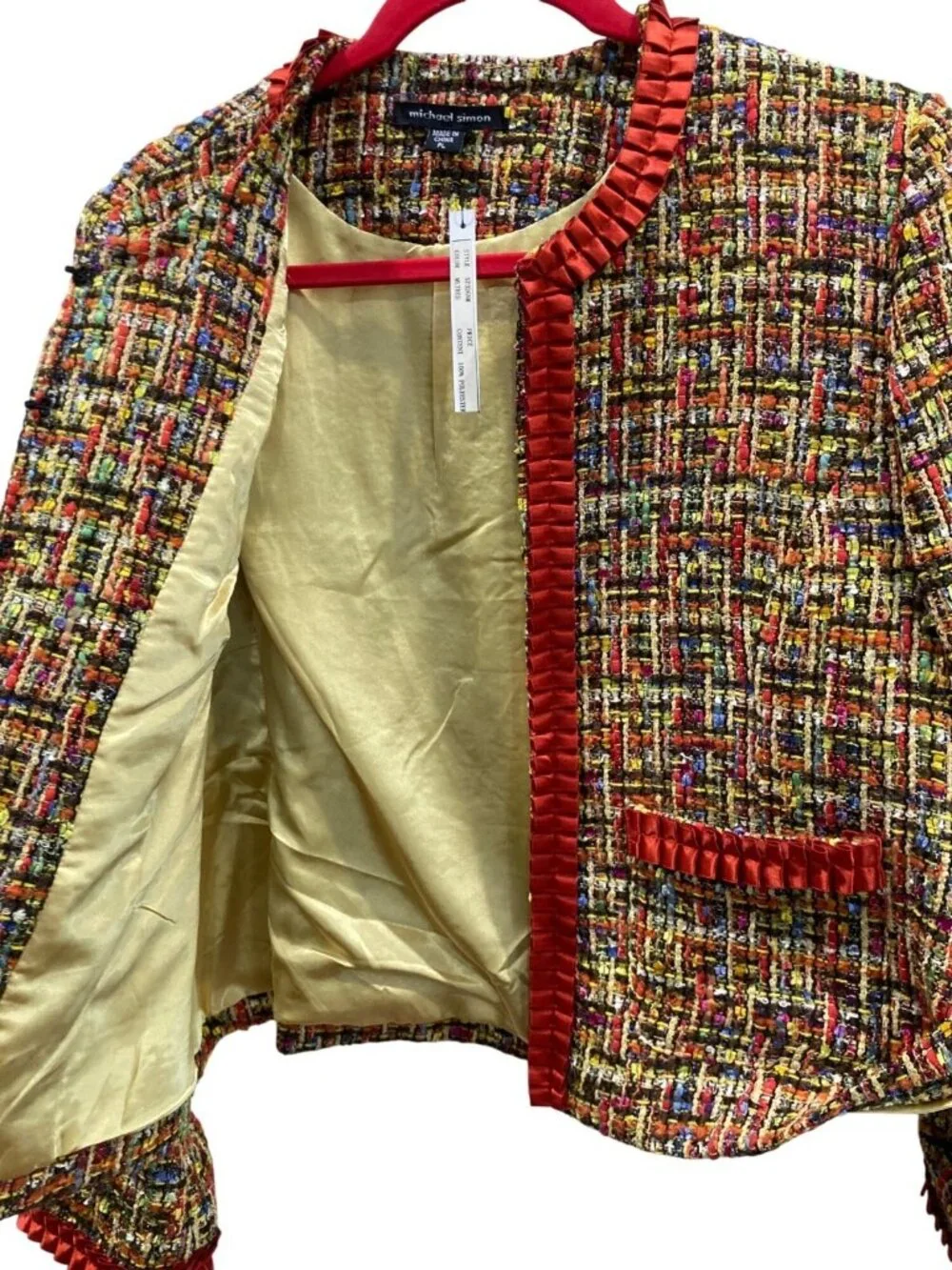 Michael Simon Tweed Blazer PL Brown Orange Colorful Business Casual Career Chic